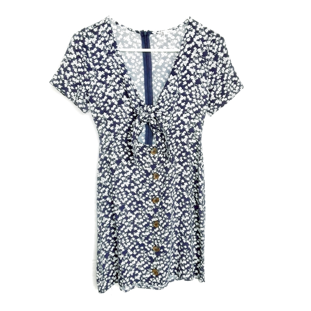 LOTTIE MOSS Floral Tie Front Faux Button Down Mini Dress Size XSmall